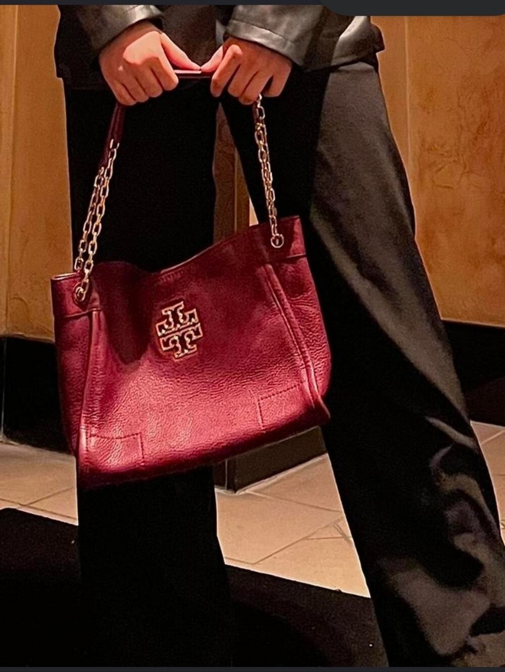 Tory Burch Burgundy Leather Chain-Handle Tote